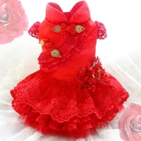 original handmade dog clothes pet supplies elegant dress amazing red golden frog lace layers bouffant yarn one piece poodle cat