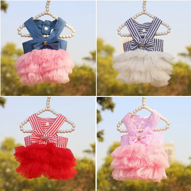 

Dog Summer Dress Pet Cat New Pink Tulle Dress Girl Jean Dress Skirt Puppy Go Out Clothes For Small Medium Dogs Wedding Decor