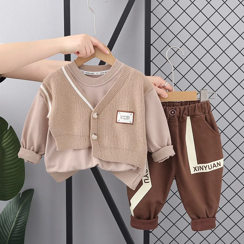 

Korean Kids Outfit Set Spring Autumn Baby Boy Clothes 1 To 5 Years Casual O-neck Long Sleeve T-shirts and Pants Childrens Suits