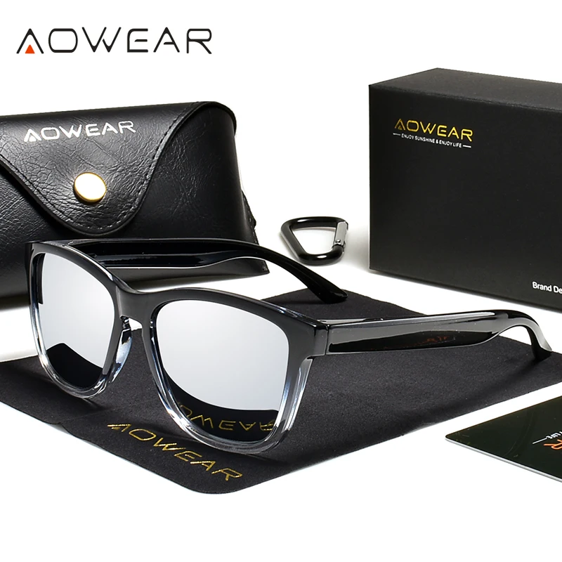 Очки солнцезащитные AOWEAR женские зеркальные, маленькие прозрачные поляризационные квадратные солнечные очки от известного бренда UV400, винтажные, 2023