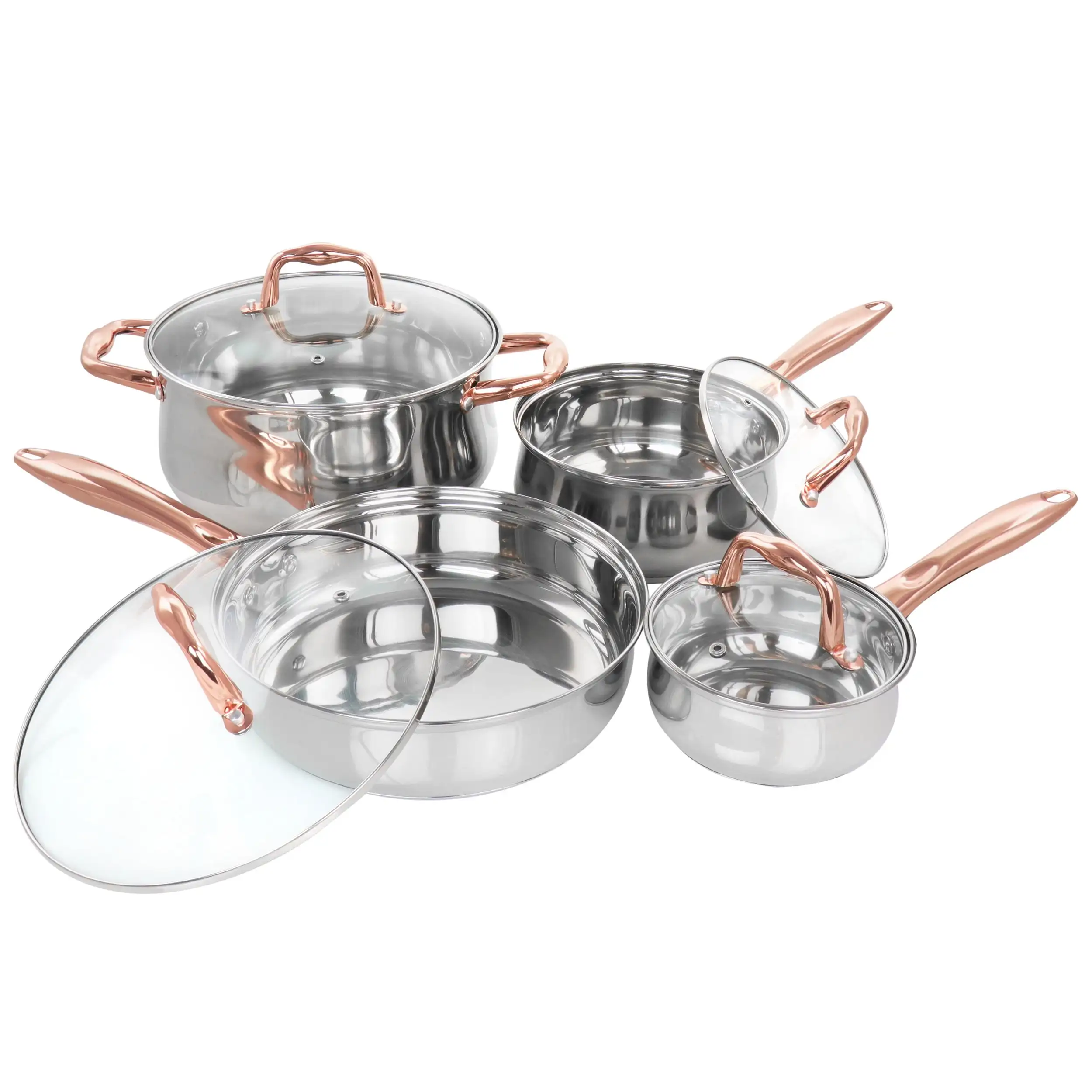 

8 Piece Stainless Steel Cookware Set in Chrome and Bronze