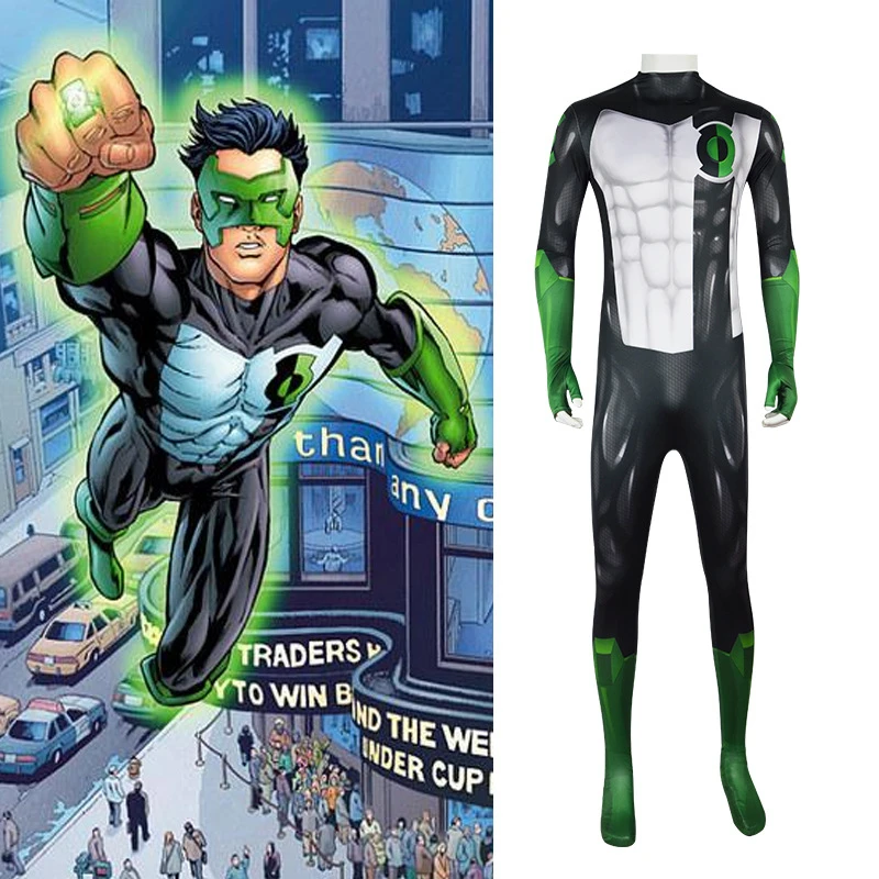 Superhero Green Lantern G.L Cosplay Costume Jumpsuits Zentai Suit Halloween Bodysuit Adults Prop