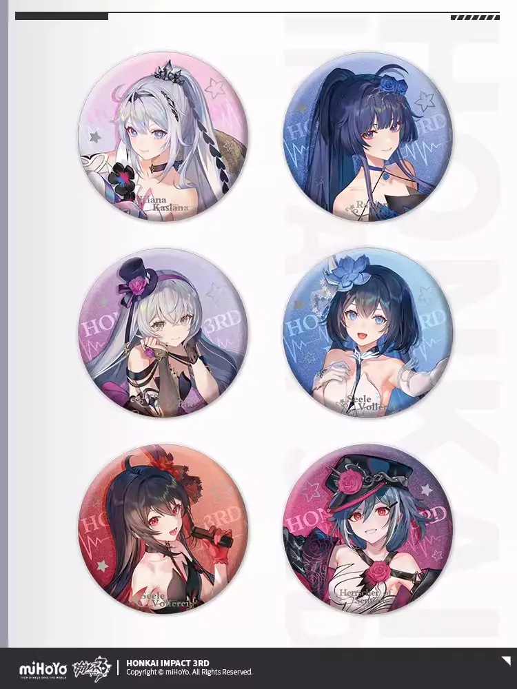 

Pre-Sale: Games Honkai Impact 3 MIHOYO Derivatives Cosplay Kiana SEELE Bronya Mei HONKAI CONCERT Theme Series Tinplate Badge