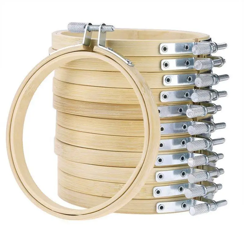 

New 12Pcs Bamboo Cross Stitch Hoops Round Embroidery Hoops Adjustable Bamboo Circle Cross Stitch Hoop Wooden Embroidery Circle S