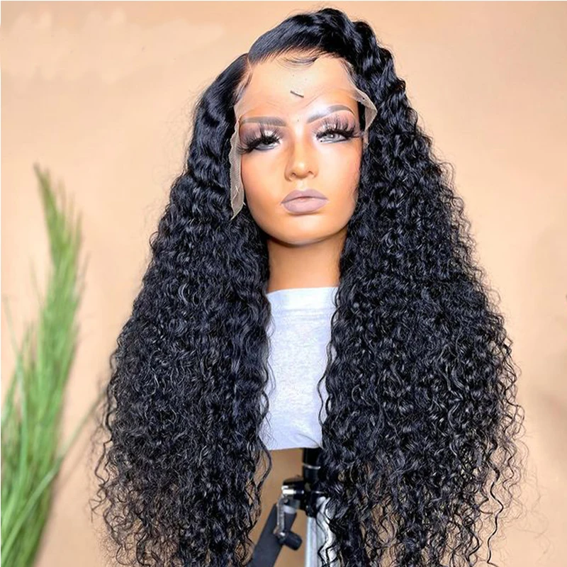 26Inch 180%Density Long Kinky Curly Synthetic Lace Front Wig For Women With Baby Hair Heat Resistant Fiber Hair Daily Wear Wig