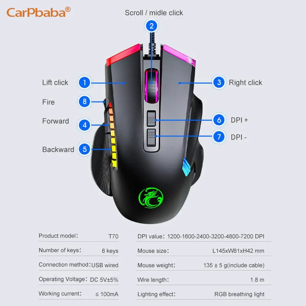 Игровая мышь IMICE RGB: профессиональная оптическая мышь с 7 яркими цветами LED-подсветки и эргономичным дизайном для LOL и CS (art.: 3920d9fb89064) - 3920d9fb89064