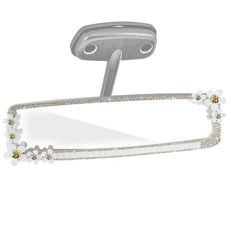 

Rear View Mirror Décor Bling Car Accessories With Flowers Cute Crystal Diamond Interior Mirror Cover Decorations Women Rear