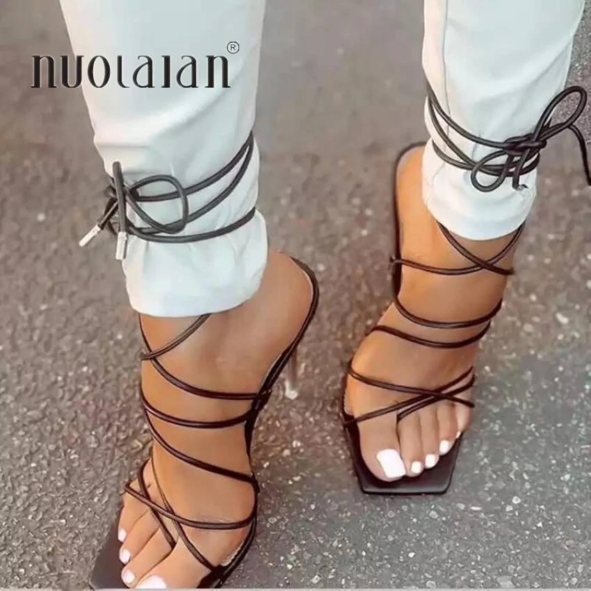 

2022 Summer Black Orange Women Sandals Fashion Cross-Tied High Heels Shoes Sexy Lace Up Party Pumps shoes Woman Size 35-42