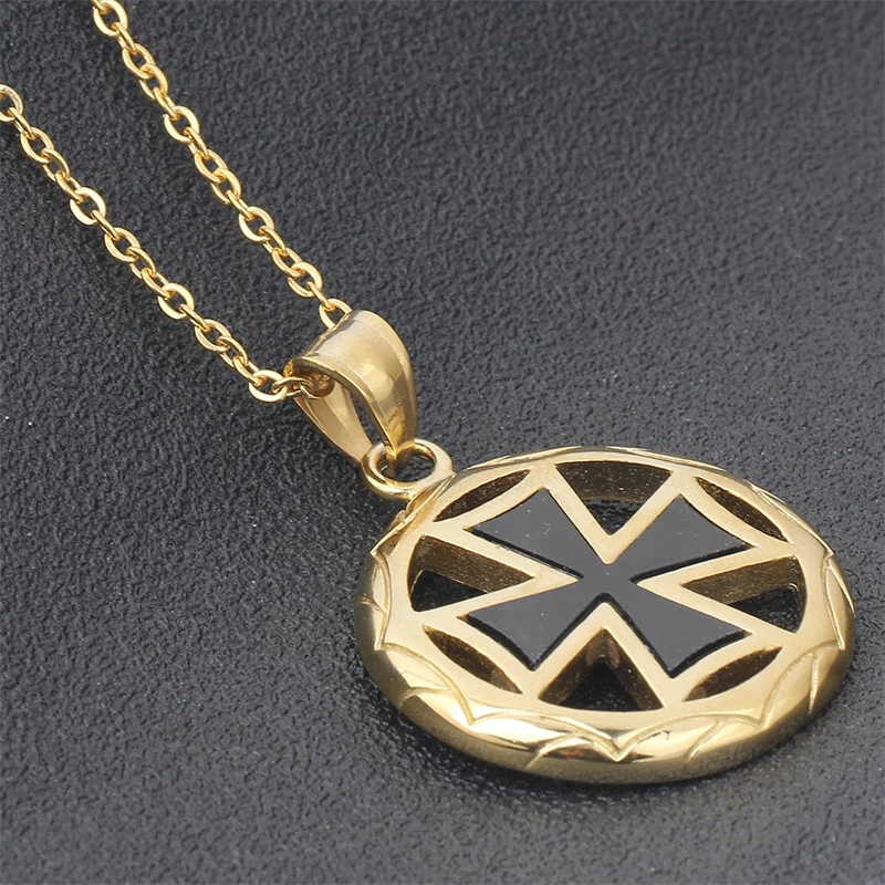 

YW GAIRU Punk Stainless Steel Geometric Openwork Cross Shield Pendant Retro Religion Faith Hope Acrylic Necklaces Jewellery
