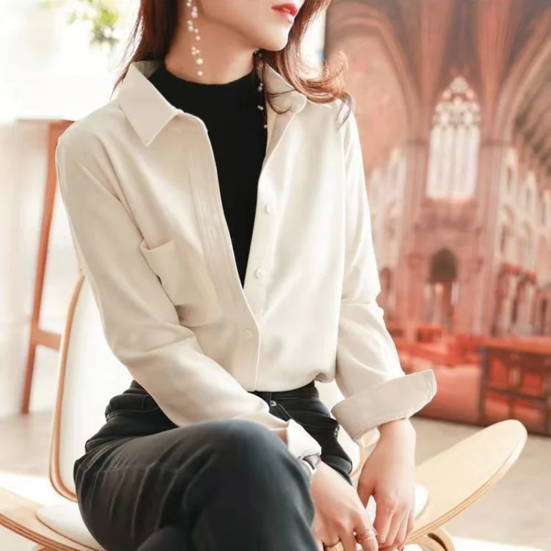 Spring and Autumn All-Match Corduroy blusas mujer Korean Style Fashion Long Sleeve Brushed Slimming Coat Female blouses Women