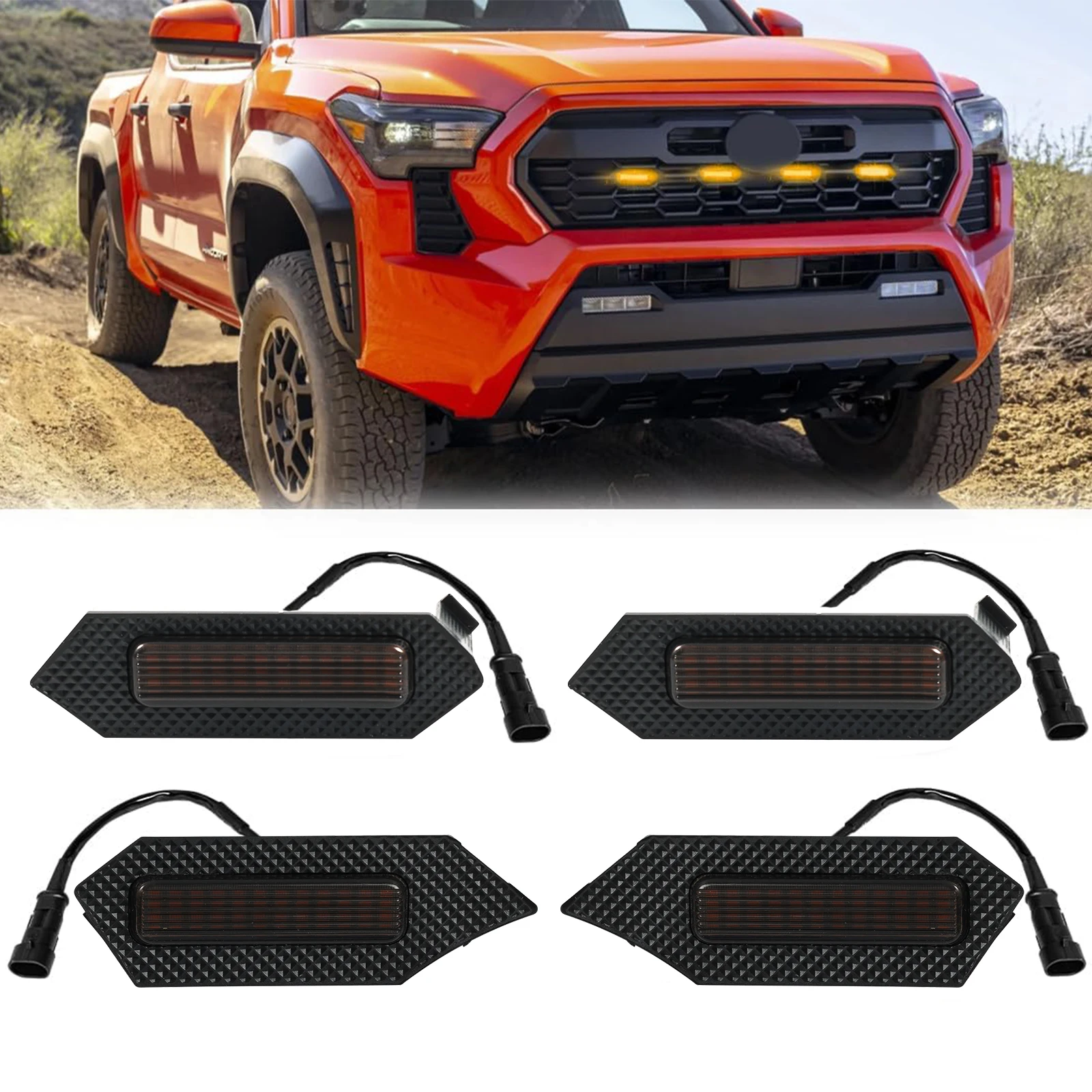 

4 шт. светодиодные фары на передней решетке для Toyota Tacoma 2024 2025 Off-Road Crew Cab Pickup Grill Янтарные дневные ходовые огни Аксессуары