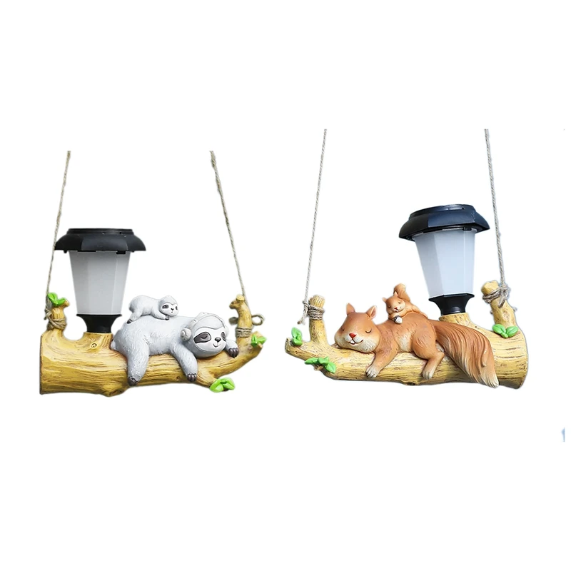 

LED Solar Lamp Squirrel Sloth Hanging Lamp Garden Resin Statues Outdoor Accessories Garden Pendan
