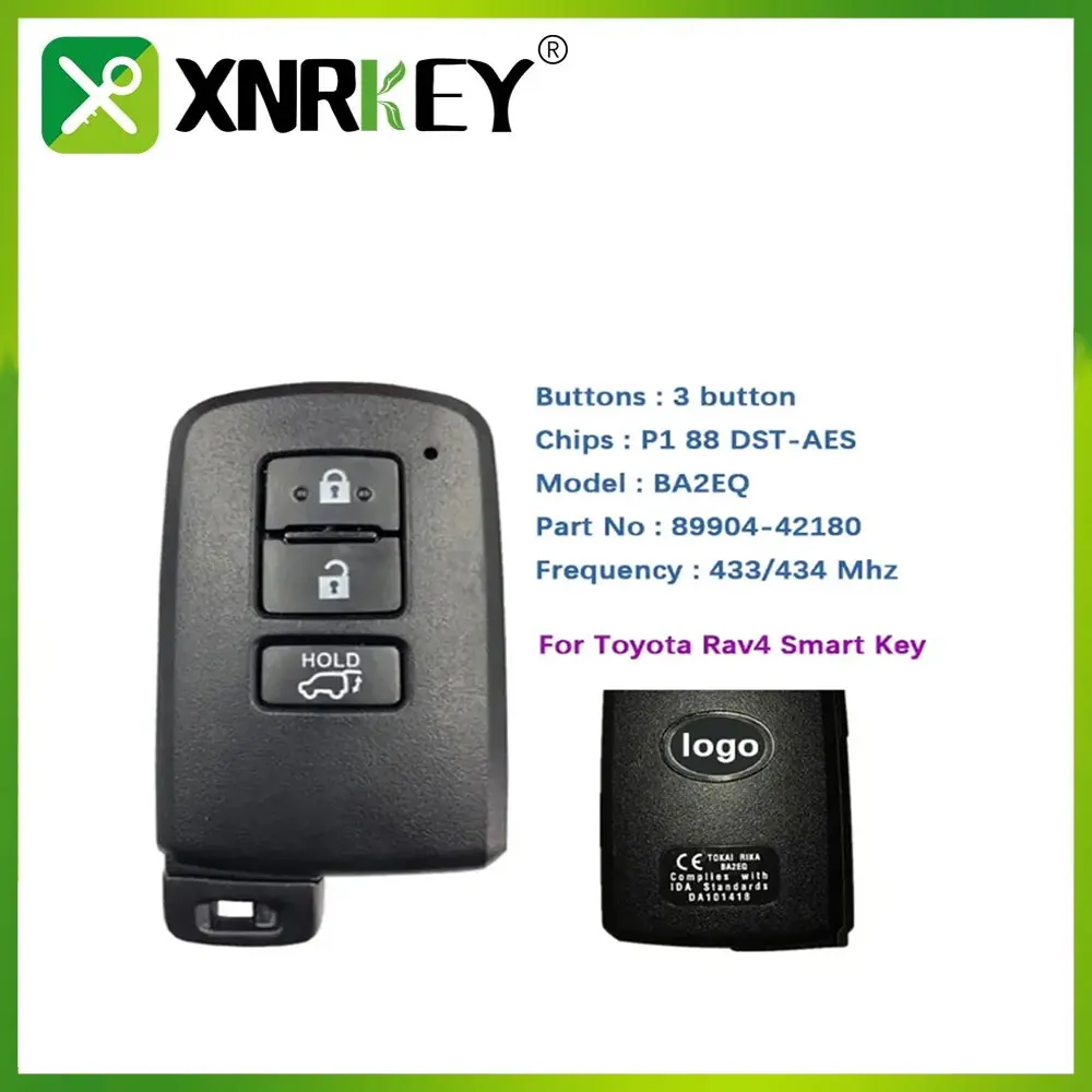 

XNRKEY Toyota Rav4 Smart Key BA2EQ P1 88 DST-AES Chip 433MHz 89904-42180 89904-42321 Keyless start 3Buttons