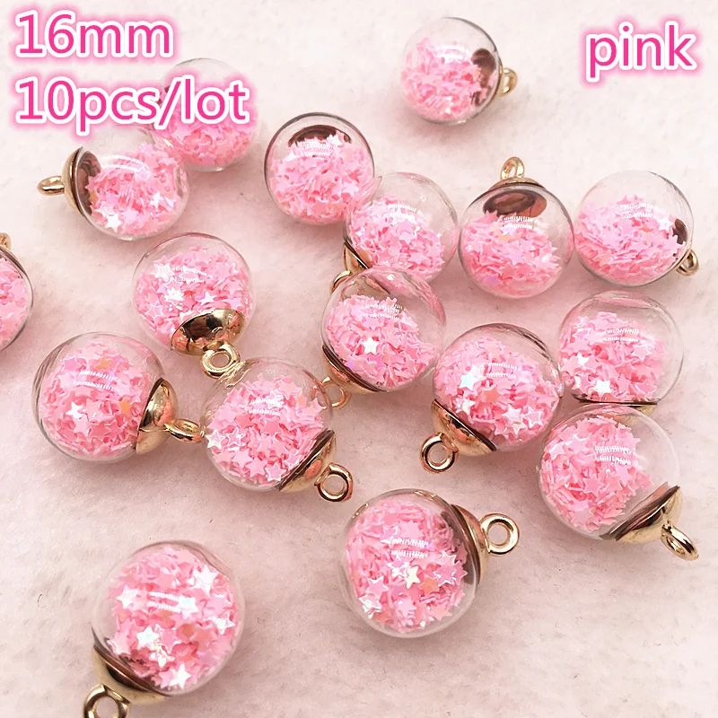 New 10pcs 16mm Colorful Transparent Ball Glass Star Charms Pendant Find Hair Accessories Jewelry Charms Earring images - 6