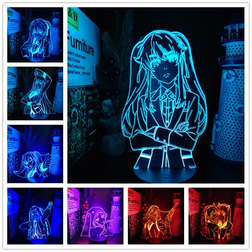 

Anime Kakegurui 3D Lamp Jabami Yumeko Runa Yomozuki Mary Saotome LED Night Light For Brdroom Decor Nightlight Manga Lampara Gift