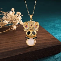 cute panda pendant women necklace gold plated enamel frop glaze jade inlaid zircon lion china style jewelry necklaces for men