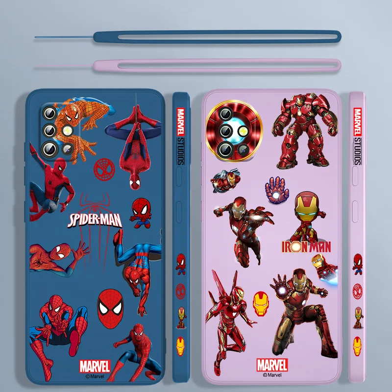 

Marvel Iron Man Fashion Liquid Left Rope Case For Samsung A91 A81 A71 A51 A41 A31 A11 A50S A3 A03S A02 A01 Core Cover