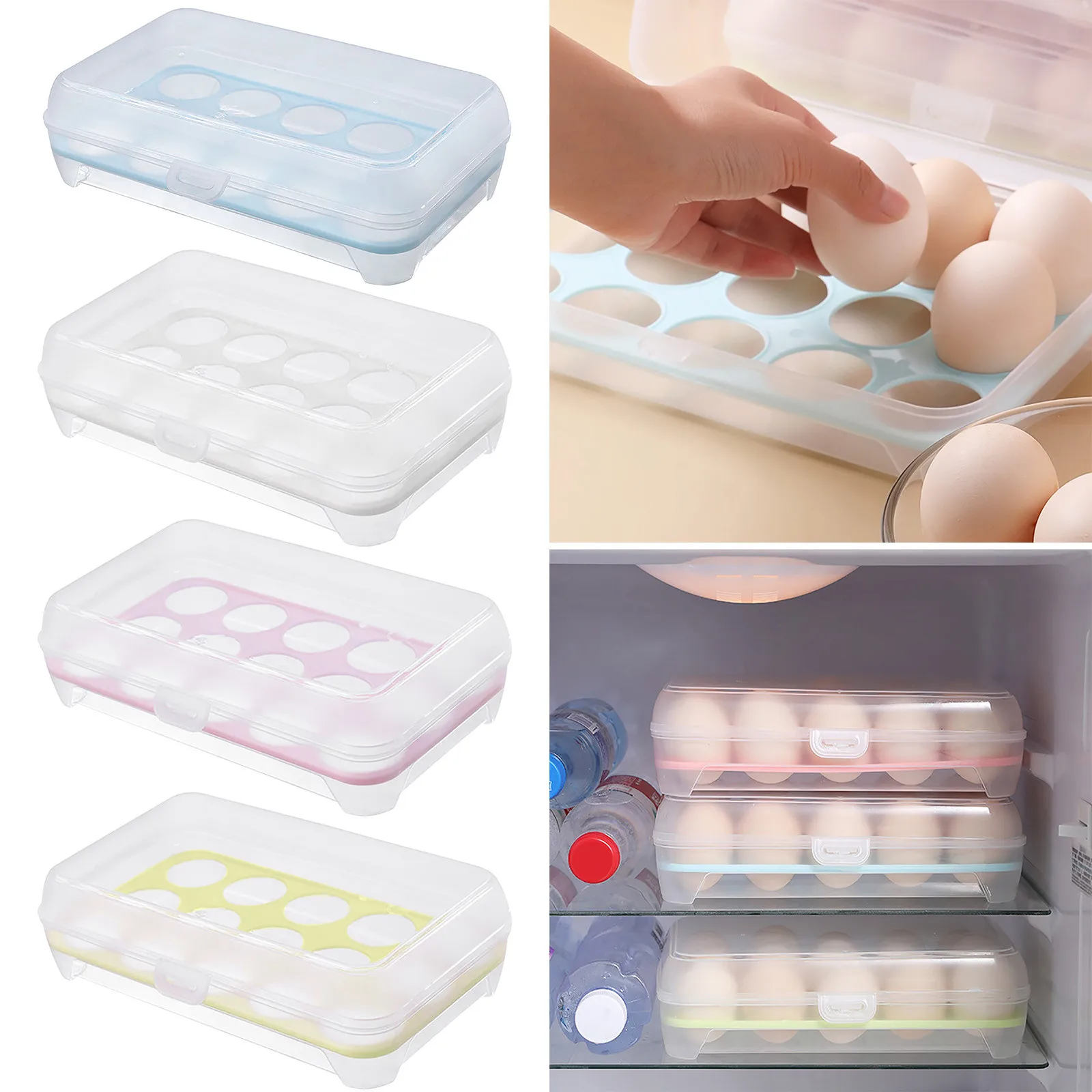 

Automatic Rolling Egg Container For Refrigerator Plastic Egg Storage Box Transparent Blue Small Kitchen Organization And Storage