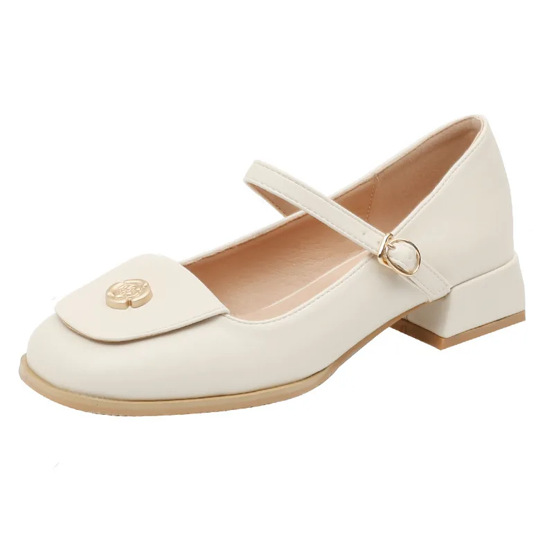 

SAVANAH размера плюс 35-43 Женские Туфли Мэри Джейн дизайнерская обувь Лолита на среднем каблуке офисные женские кожаные туфли с металлическим украшением 256-10