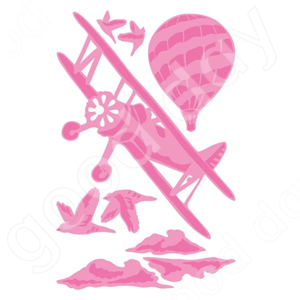 

2022 Arrival New Plane and hot air balloon Metal Dies Scrapbook Diary Decoration Embossing Template Diy Greeting Card Handmade