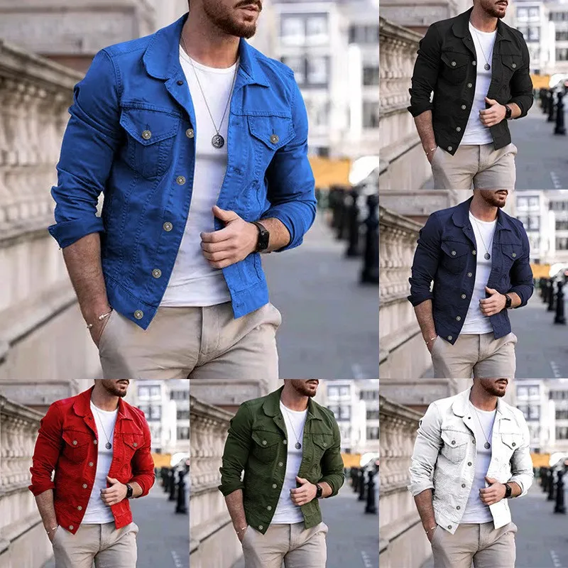 

2022 Autumn Winter New Male Jeans Jackets Pure Color Cowboy Simple Men's Leisure Short Denim Jacket