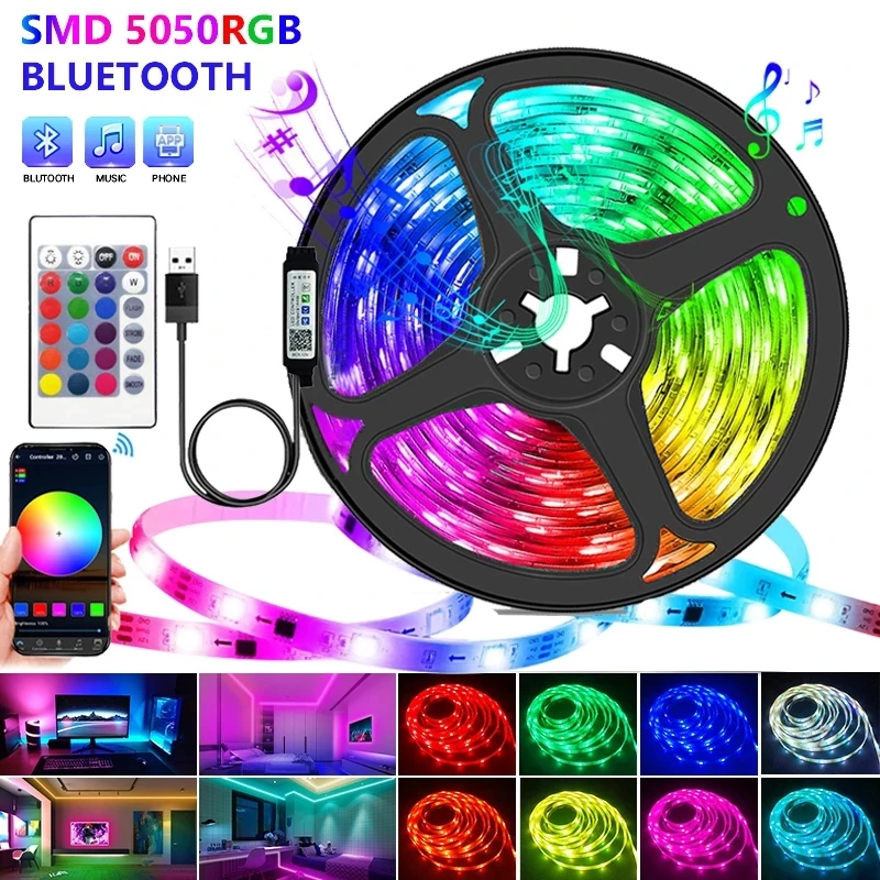 

Светодиодная ленсветильник RGB SMD 5 в с Bluetooth, гибкая LED полоска для подсветильник Ки телевизора, рабочего стола, 1-20 м