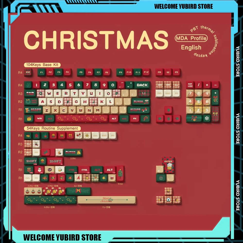 Оригинальные колпачки для клавиш в рождественской тематике профиль Mda Pbt