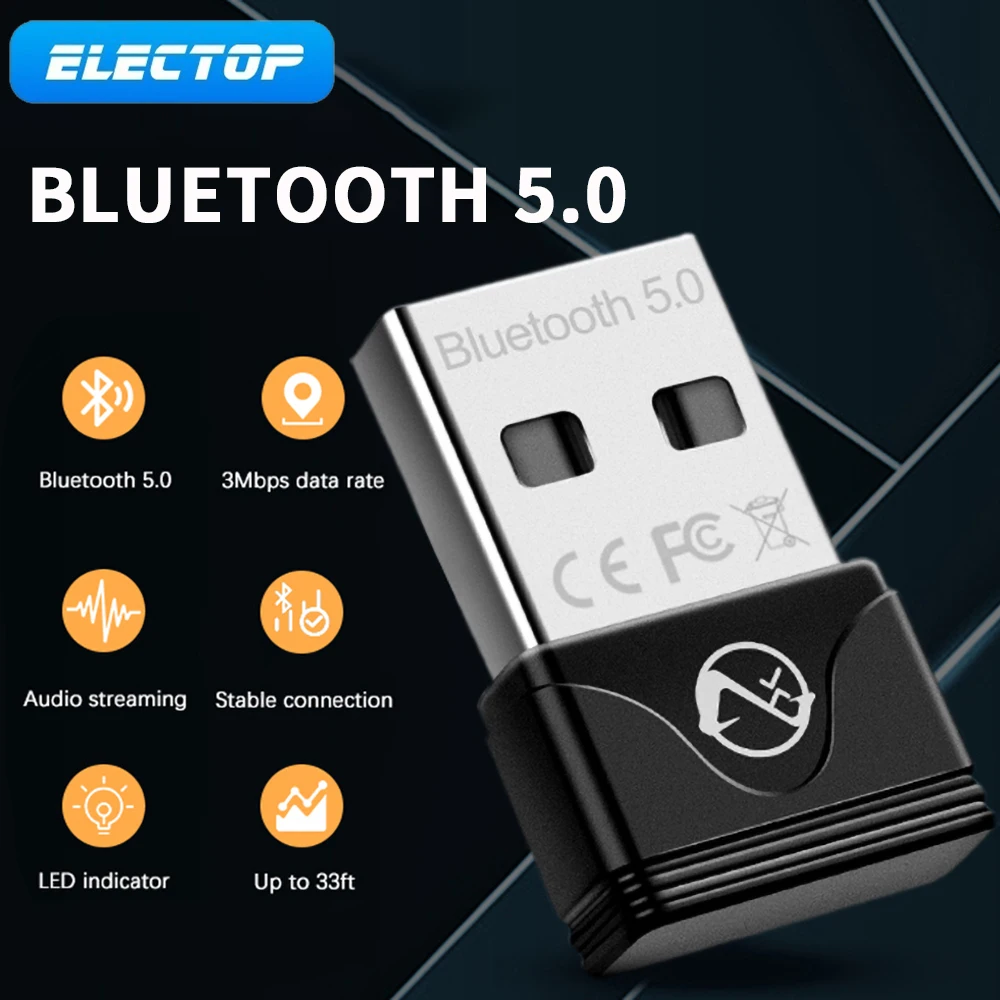  USB Bluetooth 5,0 адаптер передатчика ELECTOP, ключ EDR для Bluetooth наушников, клавиатуры, динамика, ПК, Windows 11/10/8/7, адаптер 