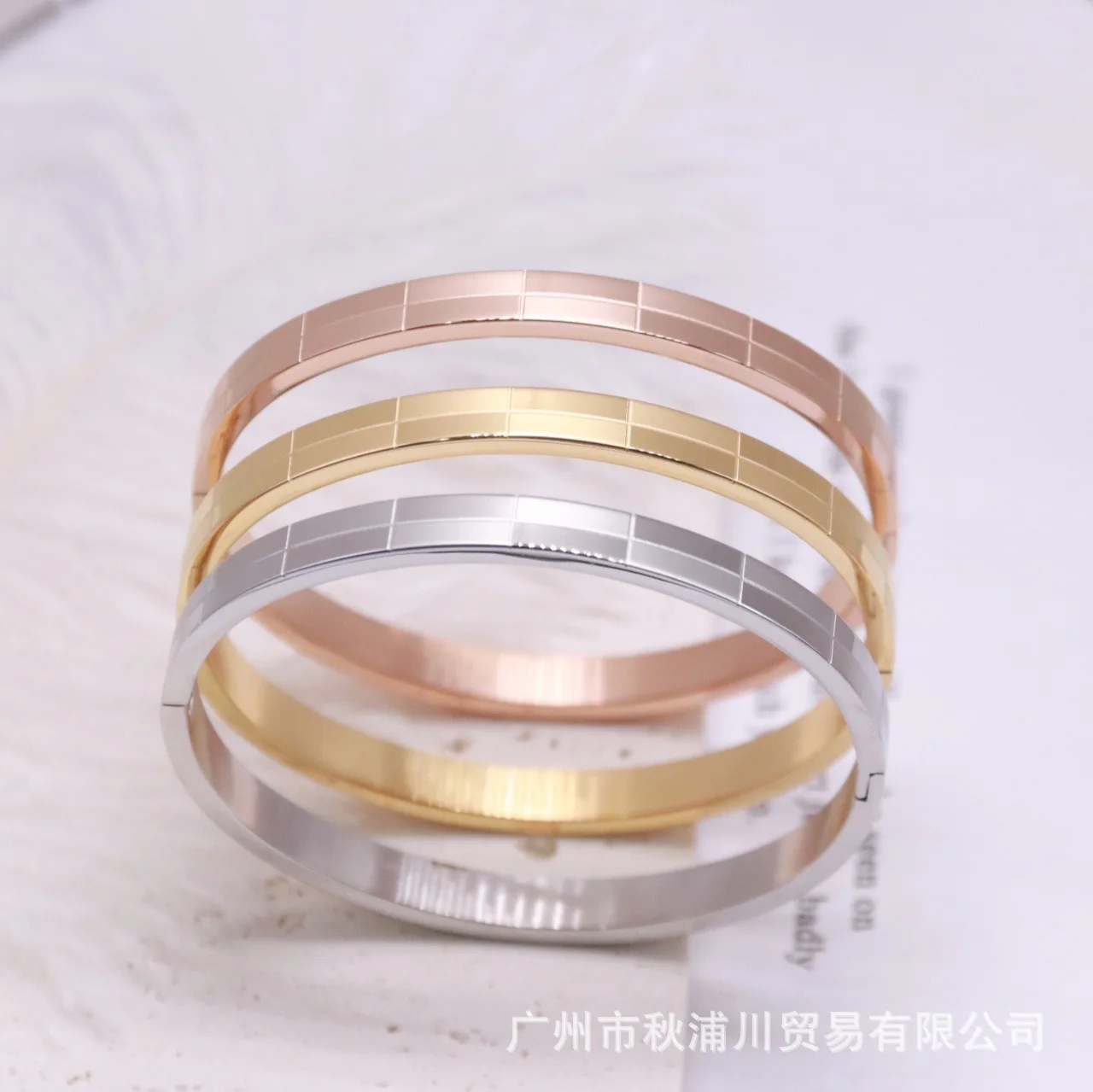 

Stainless Steel Bracelet Fashion Simple Plaid Couple Bracelet Three Colors Available charm bracelets for women