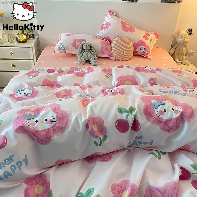 Sanrio Sabanas Hello Kitty Comforter Bedding Accessories Y2k Disney Lotso Sheet Duvet Cover Pillowcase Bed Linens Home 4-piece