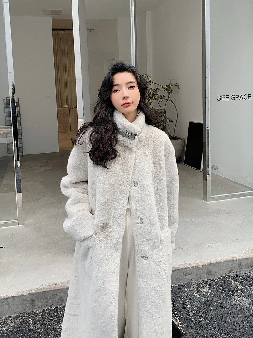 Environmentally friendly fur, fur in winter, medium long, thickened mink down, knee length, lazy wind, fur coat, female