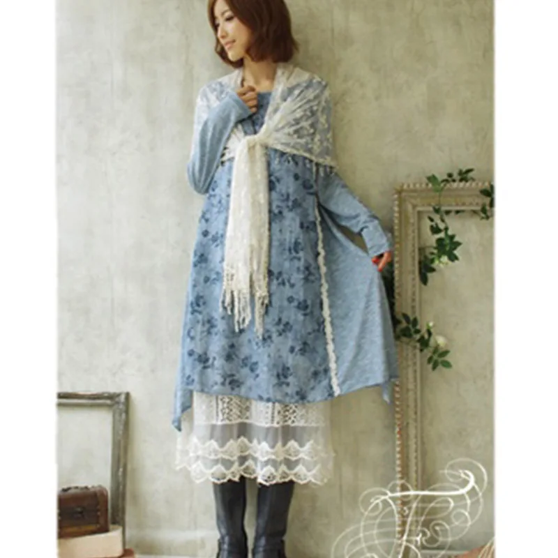 Японское милое кружевное платье в стиле девушки Мори многослойное хлопковое