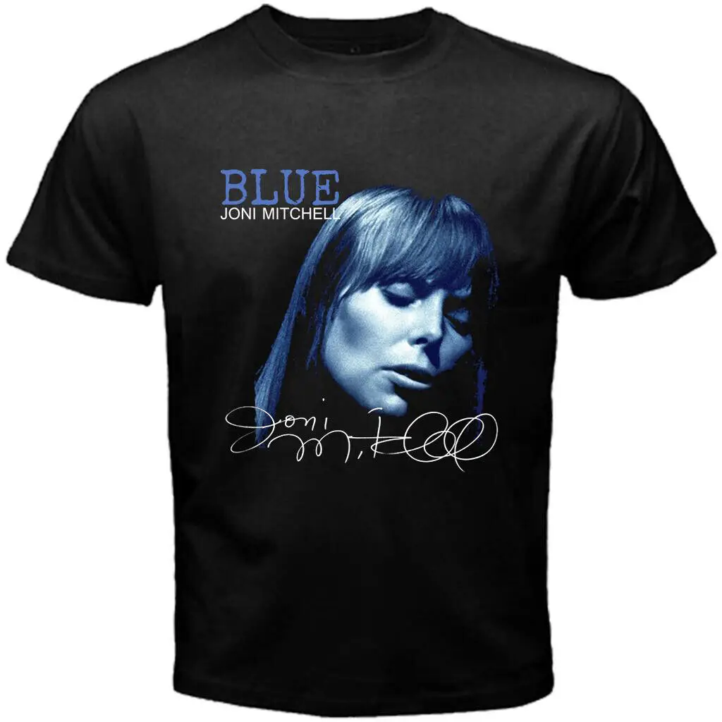 Винтажная синяя хлопковая рубашка унисекс с короткими рукавами Joni Mitchell S-4XL MM1059
