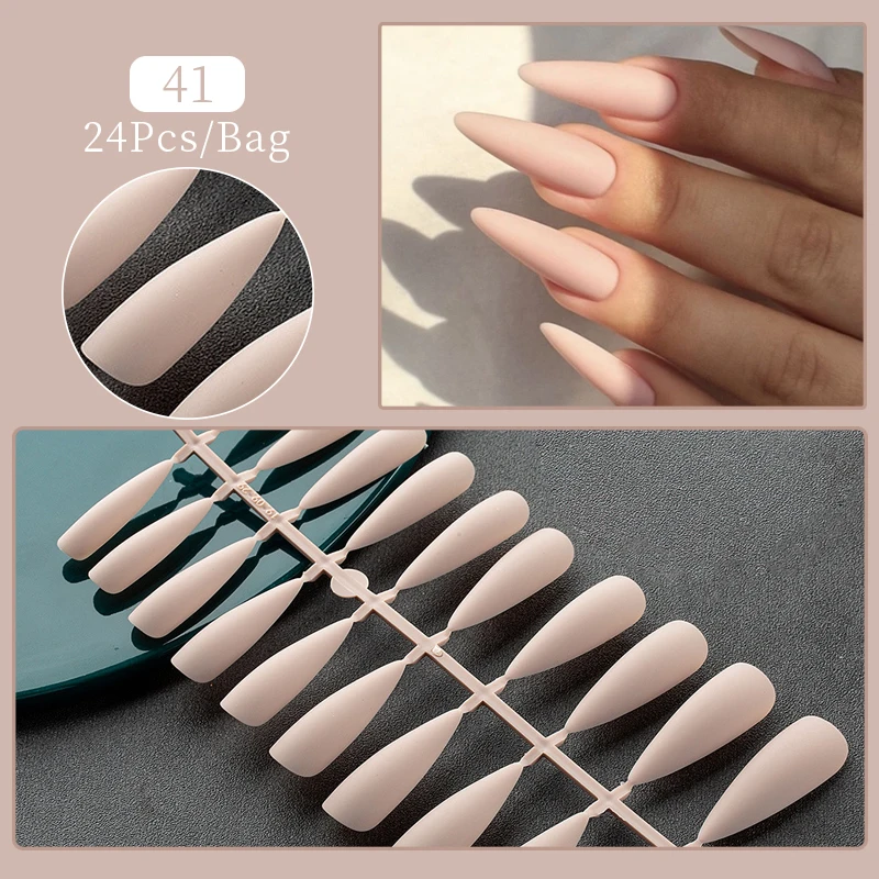 24pcs Nude French Fake Nails Need Adhesive Glue Glitter Press on Nails Women Wearable Nail Art Stickers Full Finished False Nail images - 6