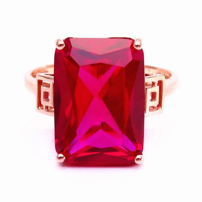 

585 Purple Gold Plated 14K Rose Gold Inlaid Square Ruby Rings For Women Opening Exquisite Glamour Luxury Engagement Jewelry