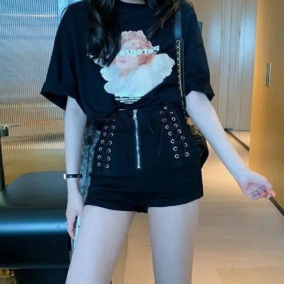 Women Designer Shorts Bandage Zipper Sexy Hot Girls Club-wear Harajuku Slender Denim Hipster Teenagers Summer Popular All-match