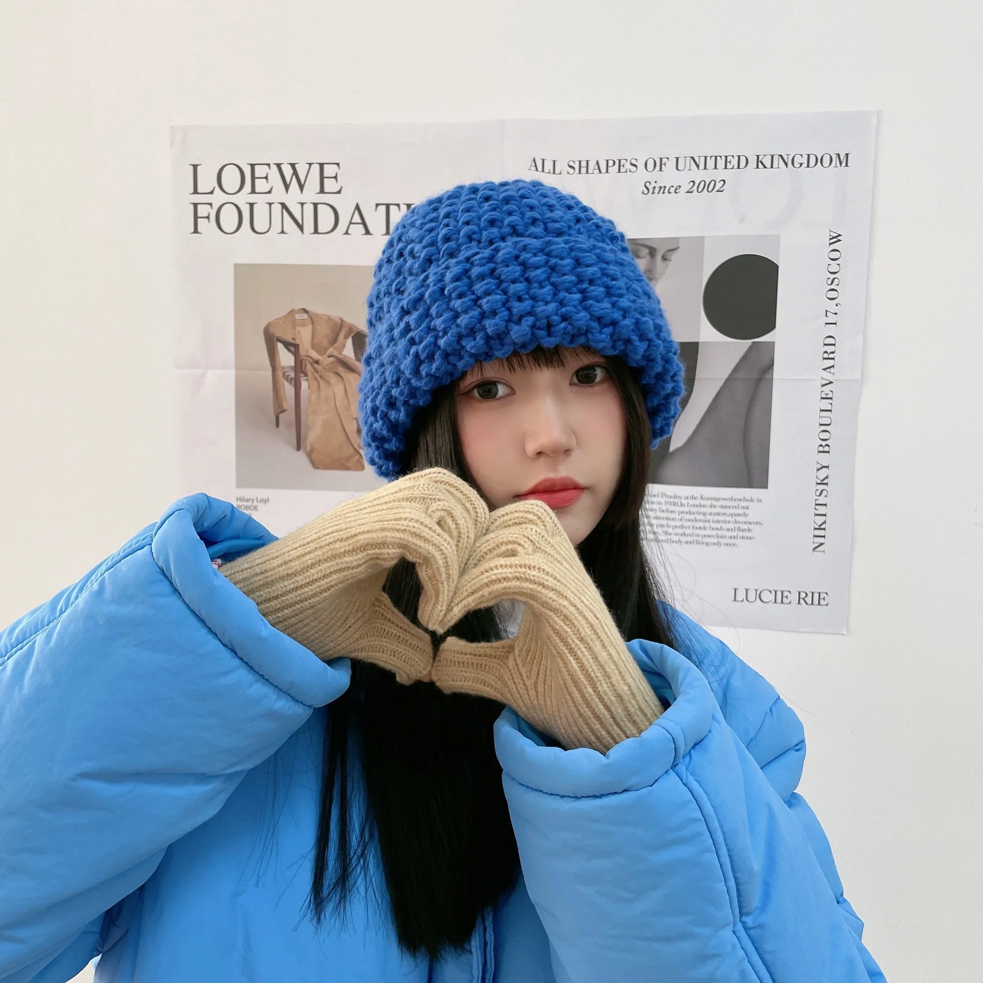 

2022 Autumn and Winter New Knitted Curly Loose Wool Hat Hand-crocheted Women's Warm Beanie Hats Outdoor Casual Skull Cap