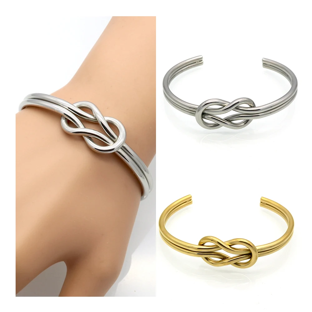 

Beadsnice European and American Niche Designer Style Knotted Design Bracelet Simple Cool Open Bracelet Steel Women's Bracelet