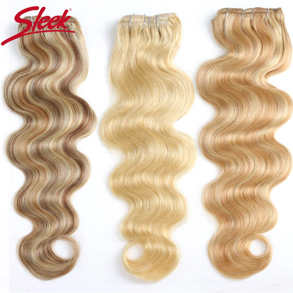 Sleek Clip In Hair Extensions Human Hair 613 Blonde Human Hair Bundles 7 PCS Body Wave Hair Clip P27 613 Highlight Colored Hair