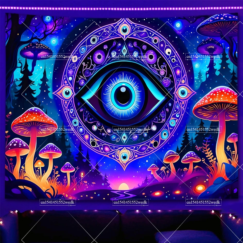 Лесной гриб черный свет гобелен УФ реактивная неоновая галактика джунгли
