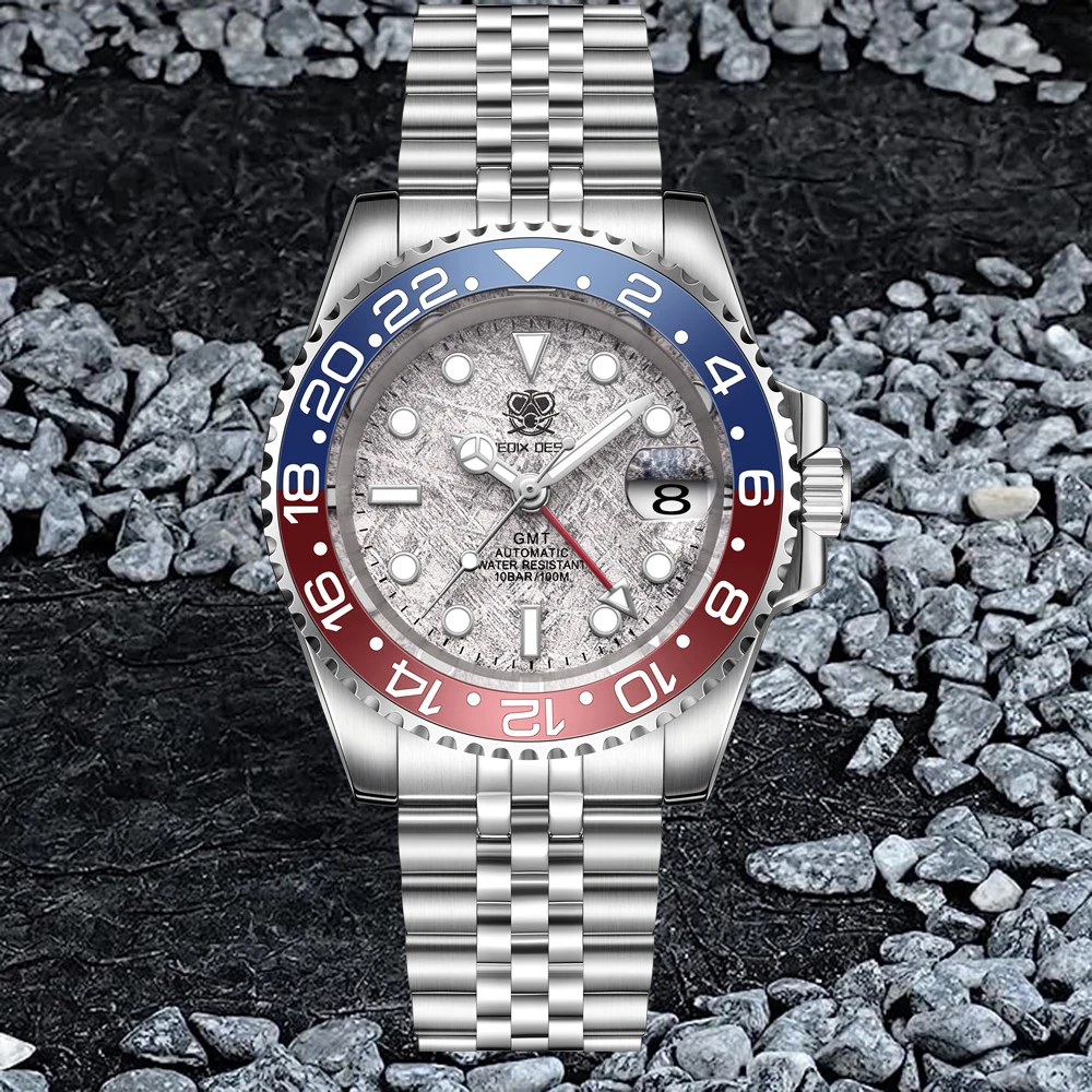 Мужские механические часы NH34 с автоматическим механизмом и подсветкой GMT из