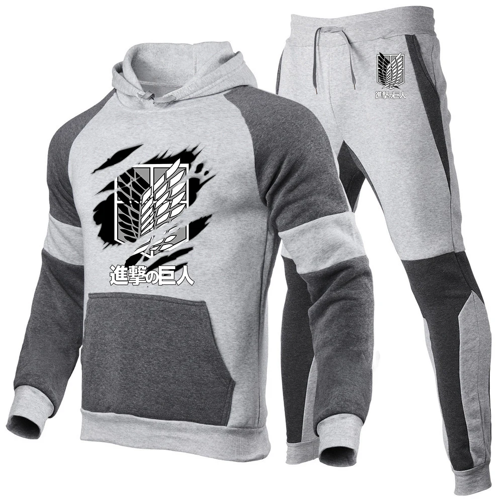 

2023 Attack on Titan Men New Anime Shingeki no Kyojin Tracksuit Leisure Hoodies Pants Two Piece Sportswear Sweatshir Suit