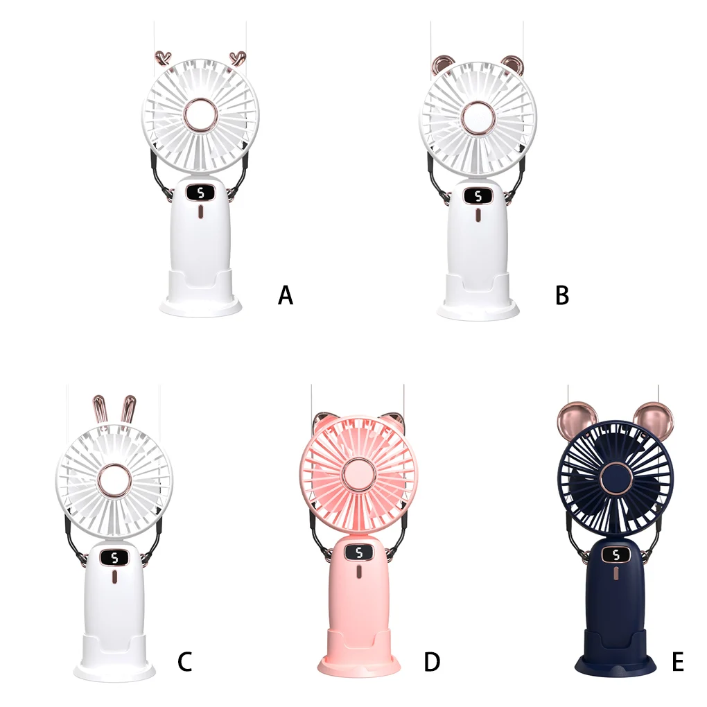 

Портативный вентилятор, милый сменный цифровой дисплей, 5 зубчатых шеек, подвесной бесщеточный мотор, Охлаждающие вентиляторы на батарейках