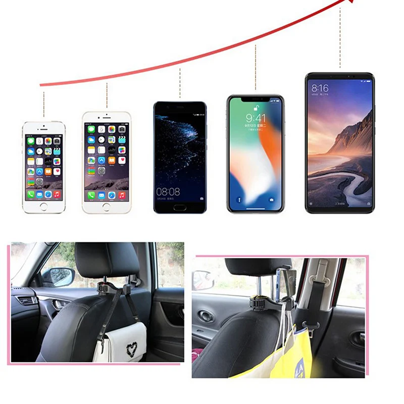 

2-in-1 Universal Car Hooks Back Seat Headrest Mount Holder For iPhone Samsung Xiaomi Huawei 360 Degree Mobile Phone Holder Stand