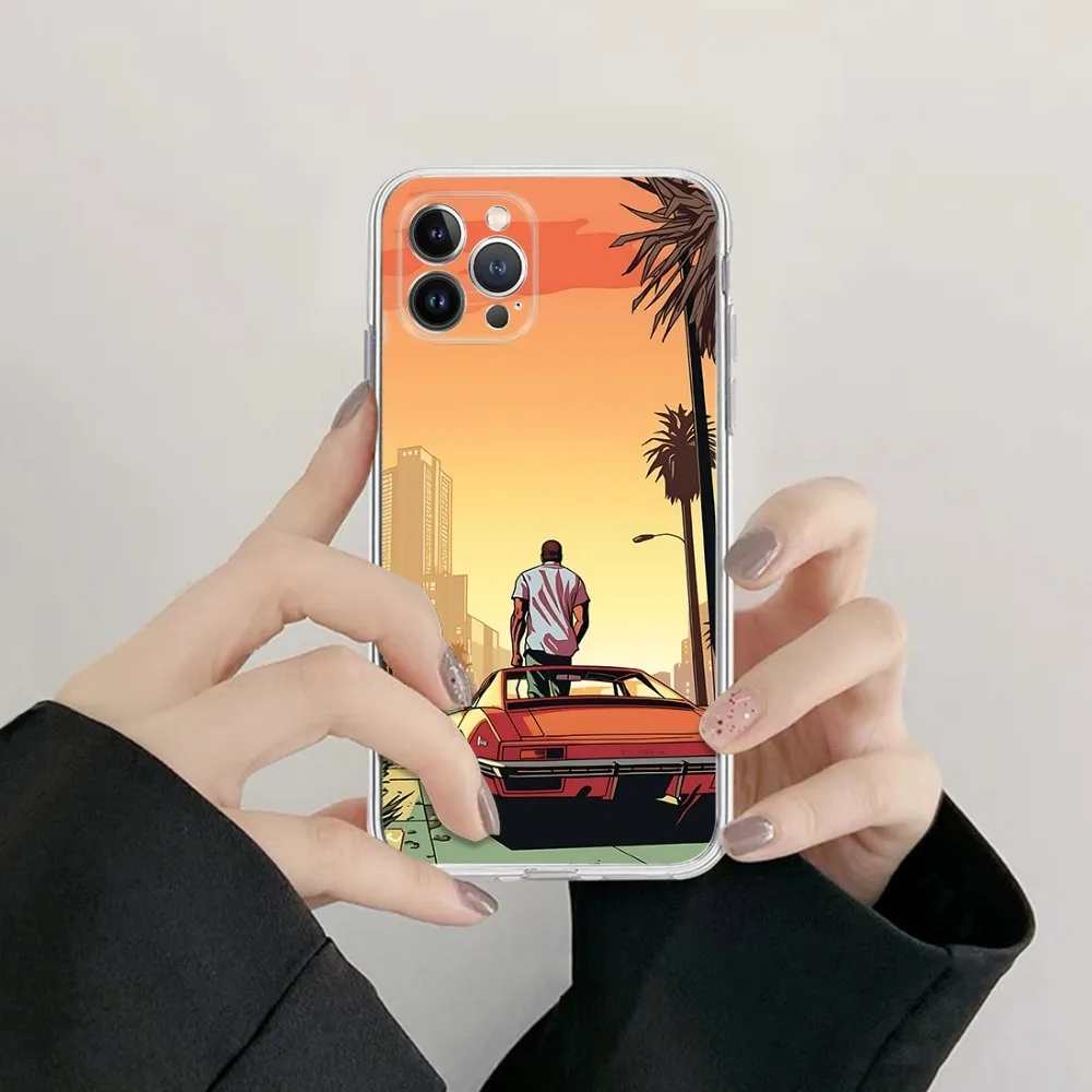 Популярный силиконовый мягкий чехол для телефона Game G-TA 5 G-rand Iphone 16 15 14 13 12 11 Pro Mini XS