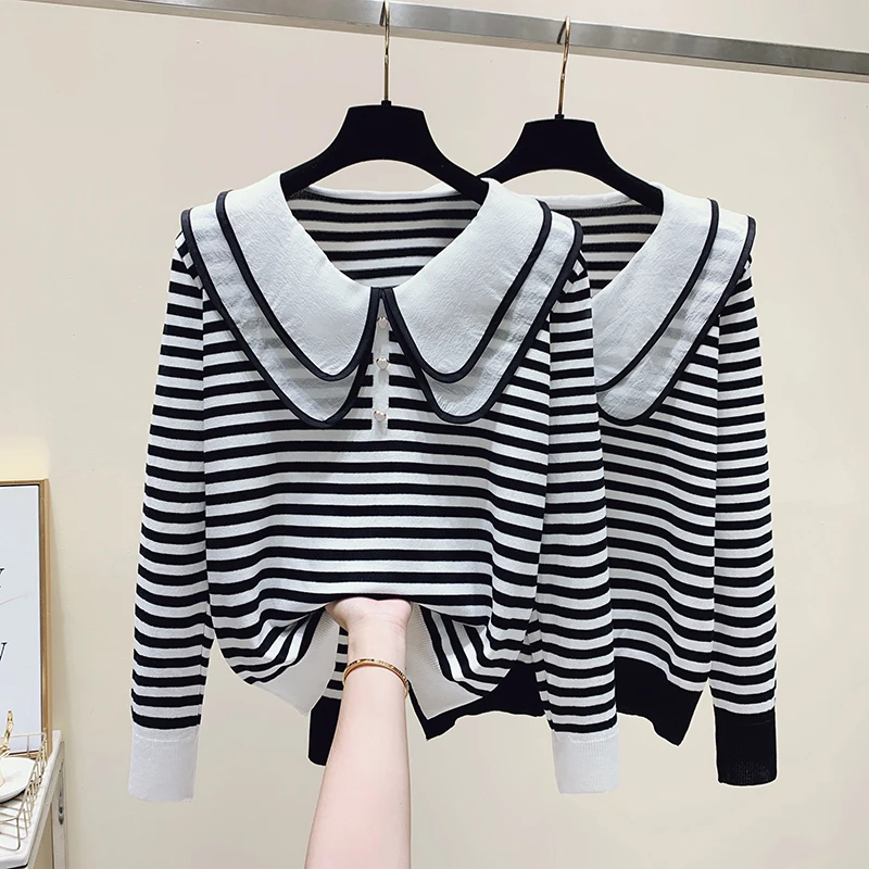 

Black White Striped Korean Style Harajuku Spring Autumn Winter Knitted Vintage Pullover Fashion Women'S Sweaters 2022 Female
