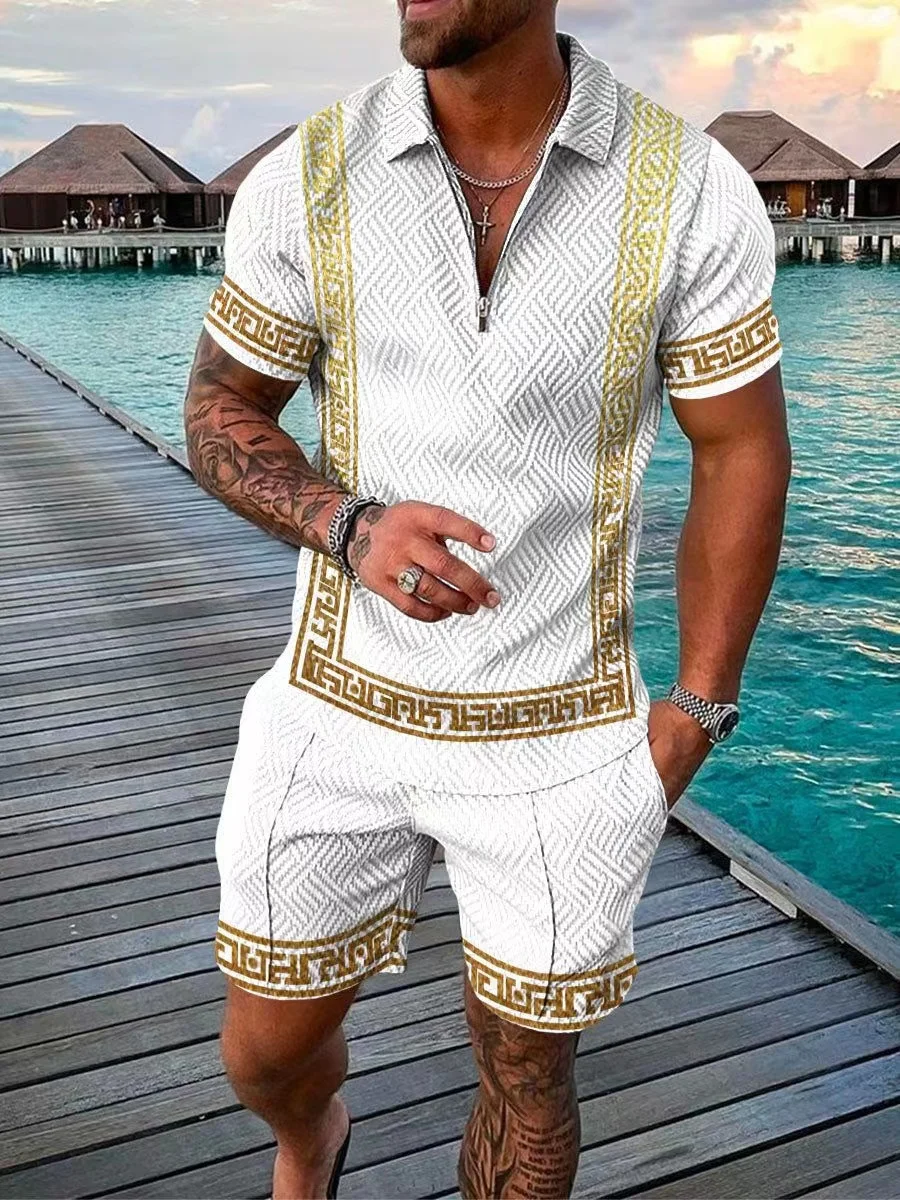 Summer Men Lion King Polo Shirts Shorts Set Brand Male Clothing Short-Sleeved Tracksuit Casual Lapel Shirt Suit 2 Piece Outfit images - 6