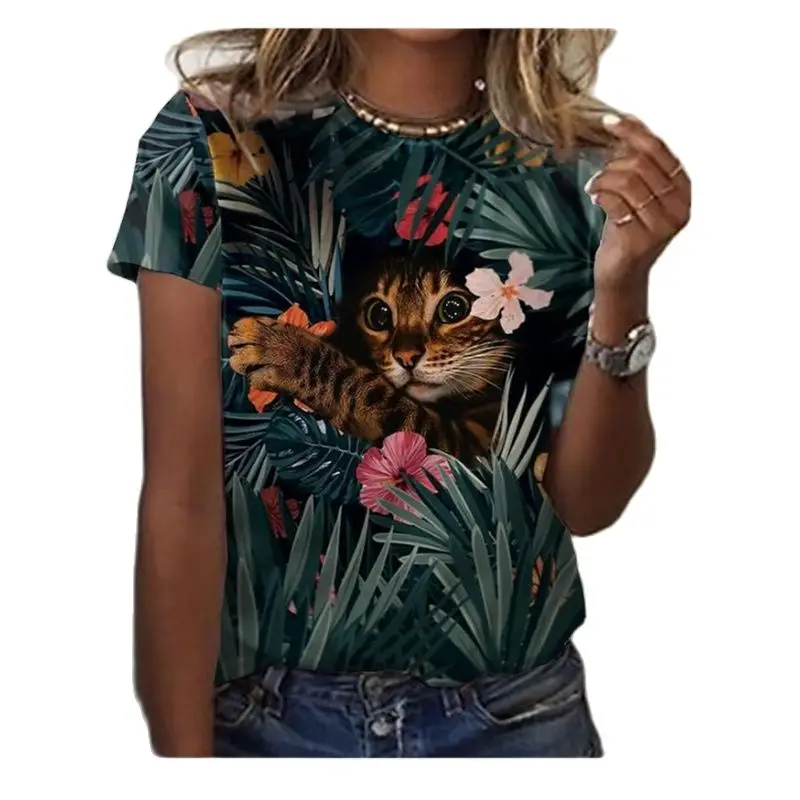 

Forest Cat 3D printed round neck T-shirt, women's funny jacket, retro jersey, women's fashion, new product