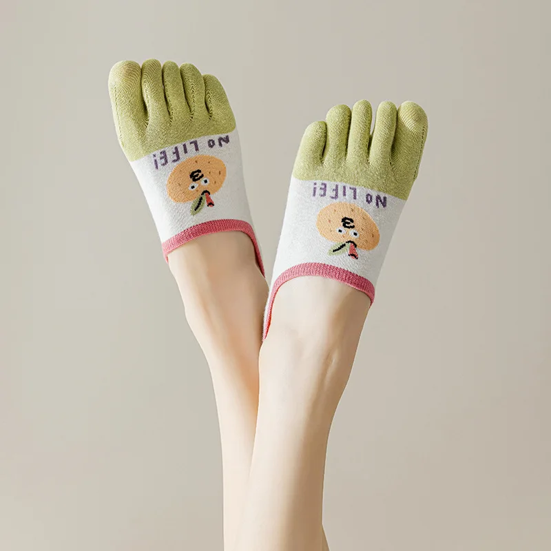 5 Finger Invisible Socks Female Women Summer Thin  Cotton Socks Cartoon Cute Socks Silicone Anti Slip Yoga Socks Split Toe Socks