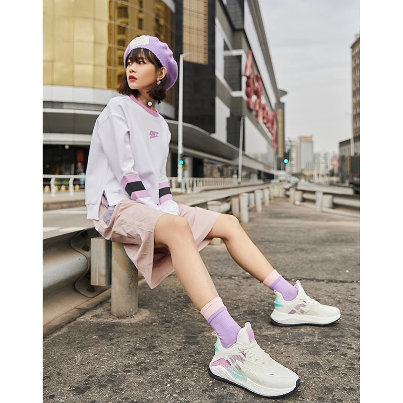 QIAODAN Female Sneakers 2023 Letter Printed Comfortable Casual Anti-Slip Outdoor Women Shoeless Footwear Sports Shoes KM12210206